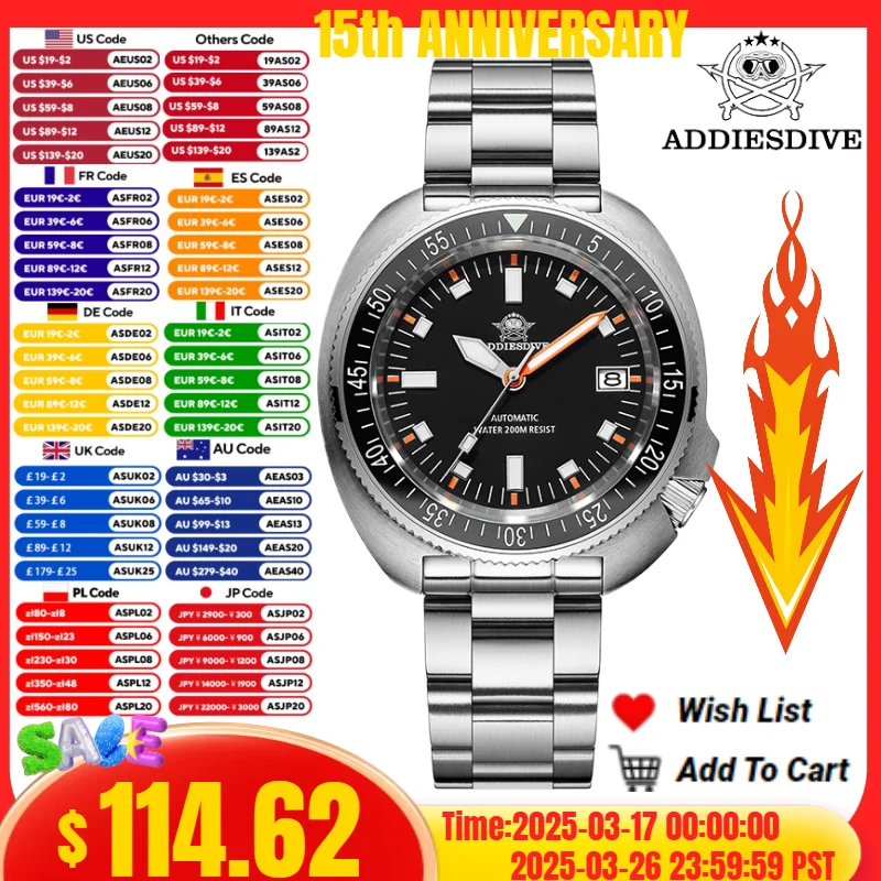 

ADDIESDIVE New Men's Luxury Watch Sapphire Glass 200m Waterproof BGW9 Blue Luminous Japan NH35A Automatic Mechanical Watches