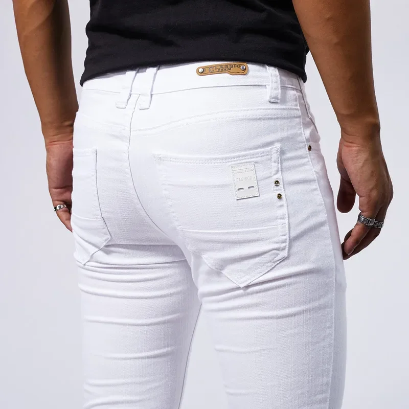 

Fashion Elasticity Men's White Jeans Comfortable Stretch Slim American Street Trousers Male Clothing Denim Pants Streetwear