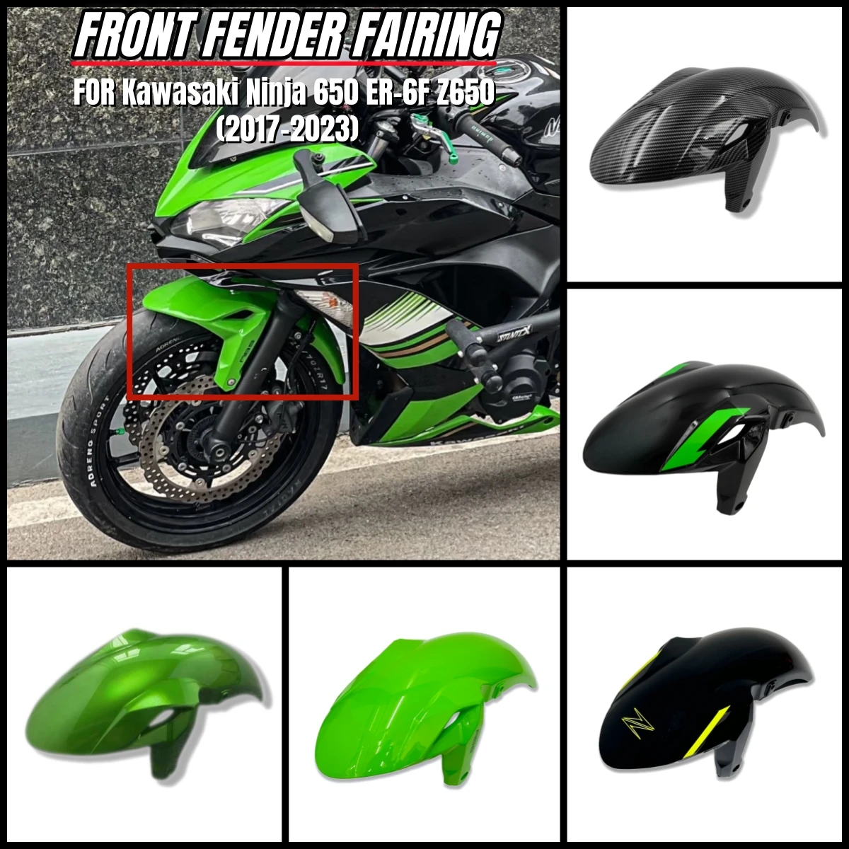 

For Kawasaki Ninja 650 Z650 2017 2018 2019 2020-2023 Front Fender Mudguard Fairing ABS Motorcycle Parts