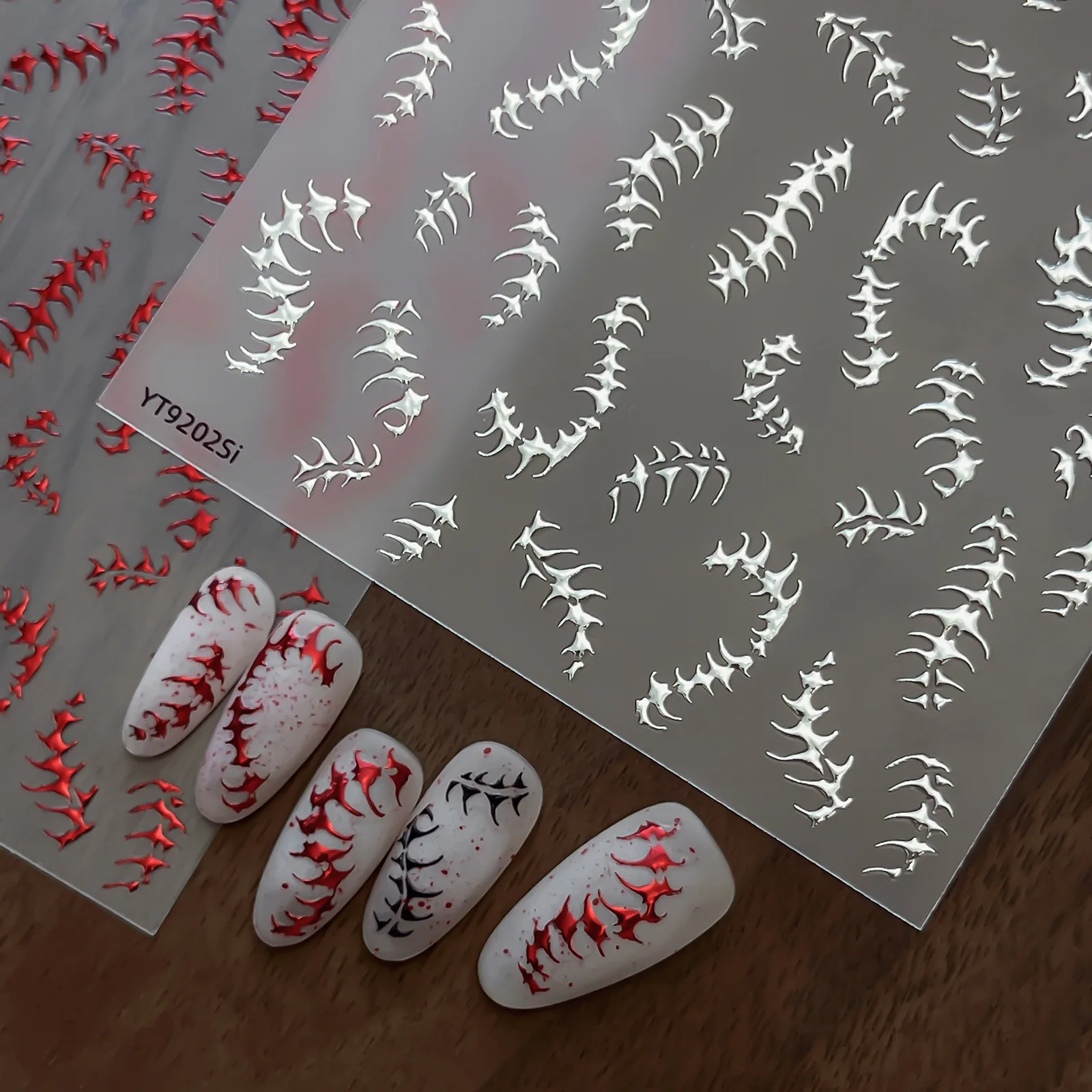 3Pcs 3D Embossed Nail Stickers Gothic Vine Skull Tableware Angel Pattern Self‑Adhesive Cool Stylish DIY Manicure Decals