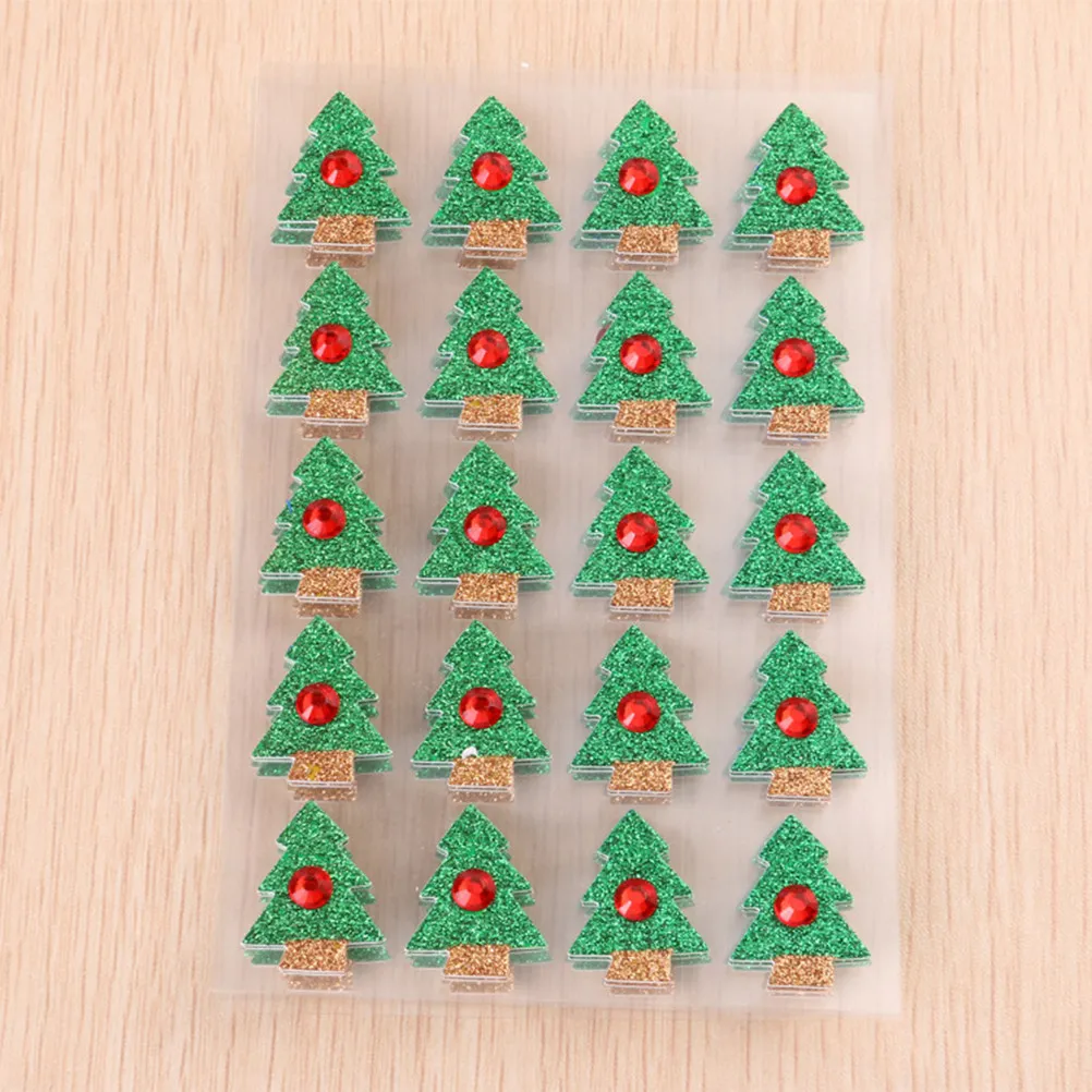 

10 Sheets Self-Adhesive Christmas Tree Stickers with Glitter Shine DIY Paperboard Decals for Card Making Scrapbooking Holiday