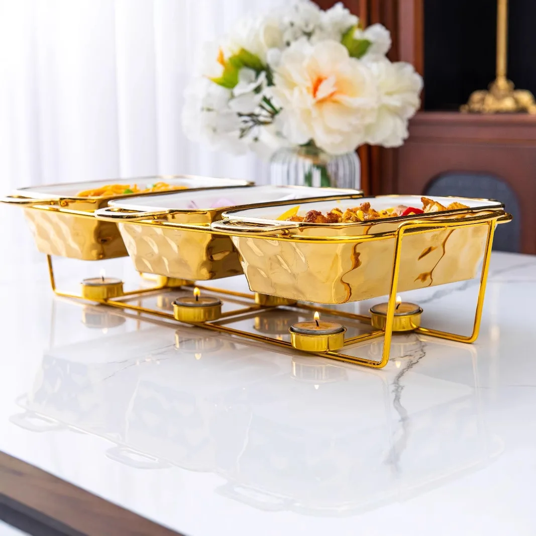 Cross-border casserole three compartment rectangular gold shelf ston