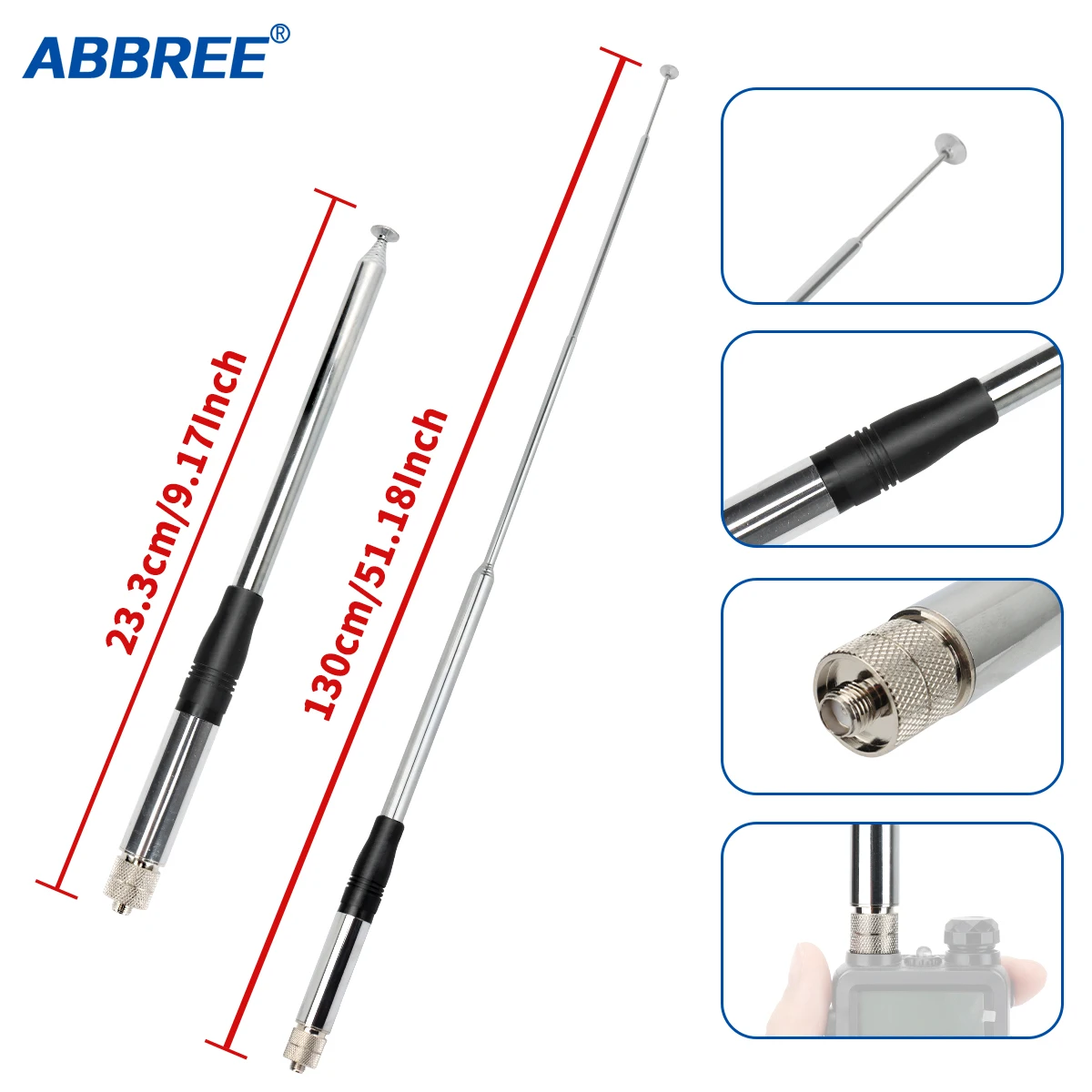 ABBREE Walkie Talkie SMA-Female/Male Antenna VHF/UHF Dual Band Antenna For Baofeng UV-5R BF-888S UV 17 21 PRO Quansheng UV-K5