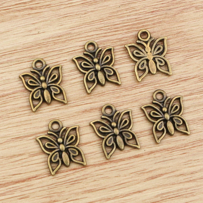 30pcs 14x12mm Antique Bronze and Antique Silver Plated Butterfly Handmade Charms Pendant:DIY for bracelet necklace