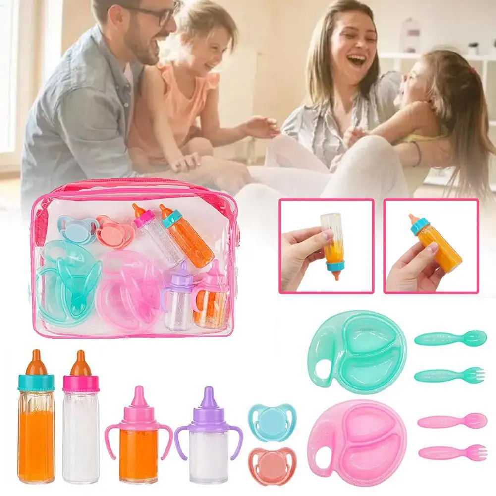 Magic Disappearing Baby Bottle Toy Set, Realistic Doll Feeding Accessories with Pacifier Juice Bottle Spoon, Pretend Play