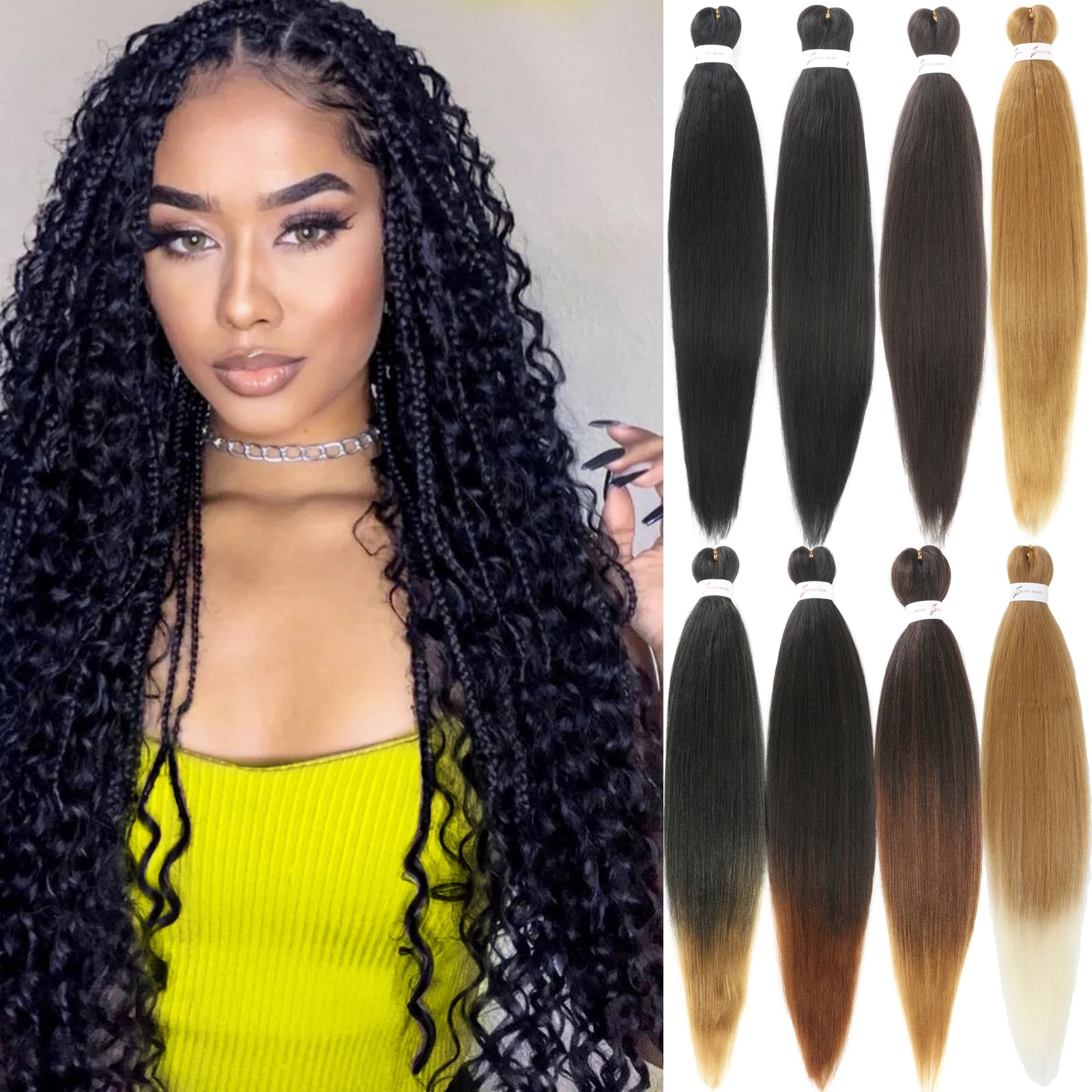 

Предварительно растянутые плетеные волосы 26 дюймов Канналон для косичек Яки Прямые синтетические косички Наращивание волос Отражения плетения волос