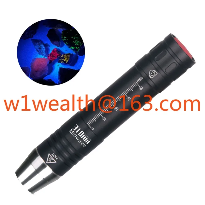 310nm UVB Rechargeable LED Flashlight, MW UV Torch Lamp, Fluorescent Rocks Phosphor, Ultraviolet LED Torch