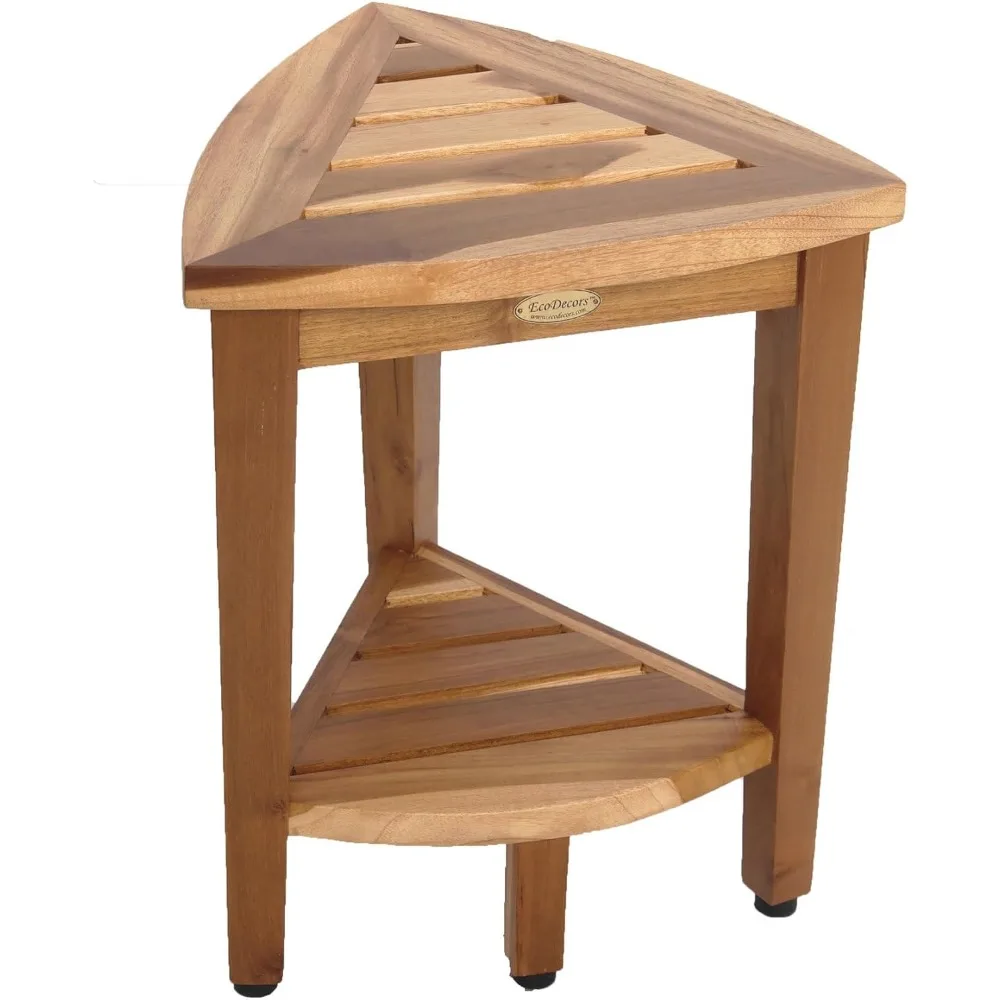 

Snazzy Corner Waterproof Teak Wood Shower Bench Stool Seat Chair For Inside Shower Provides Safety, Storage