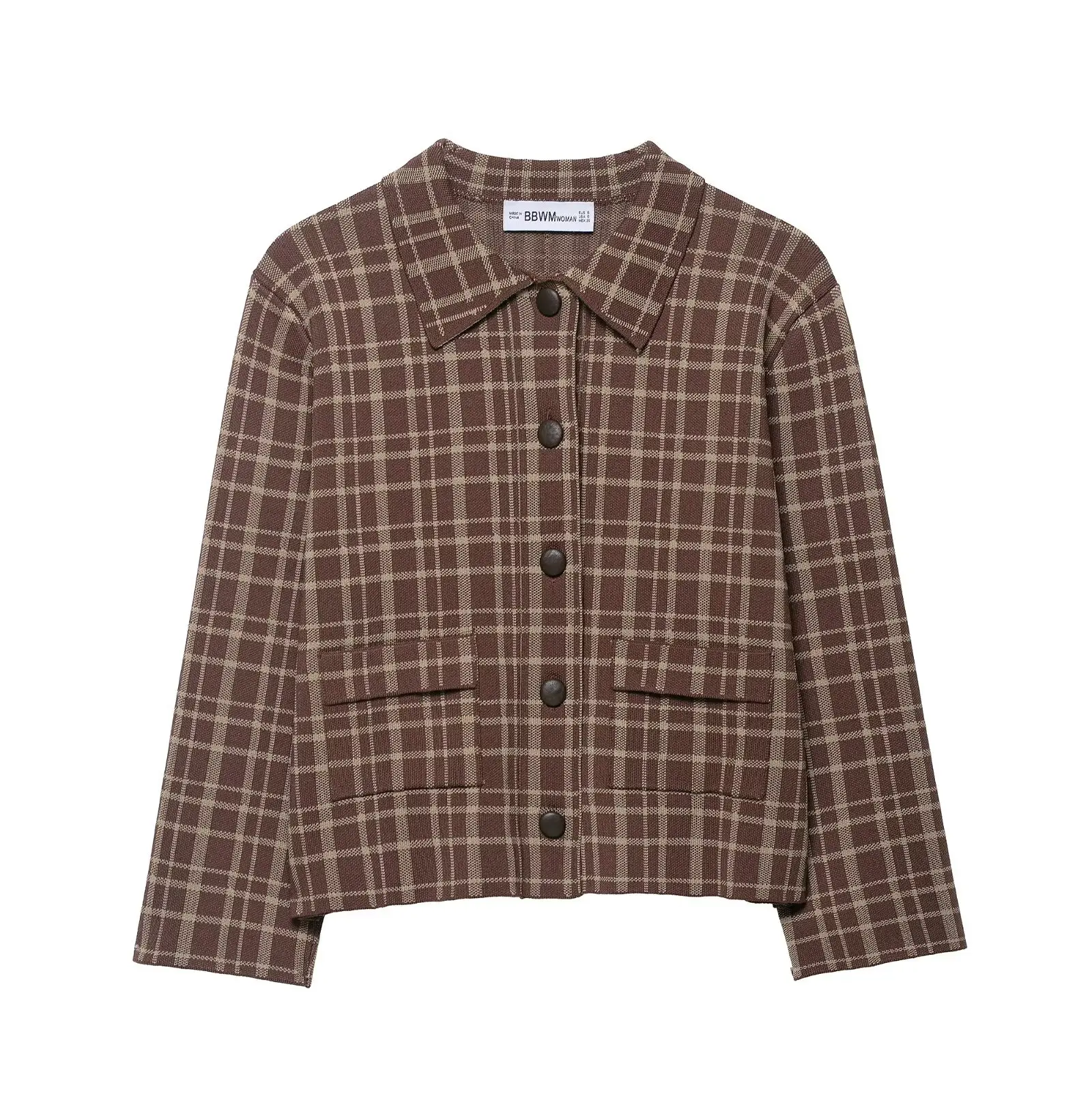 

2025 New Arrival: Versatile Plaid Knit Jacket European-inspired patterned collar Three-quarter sleeve knit jacket