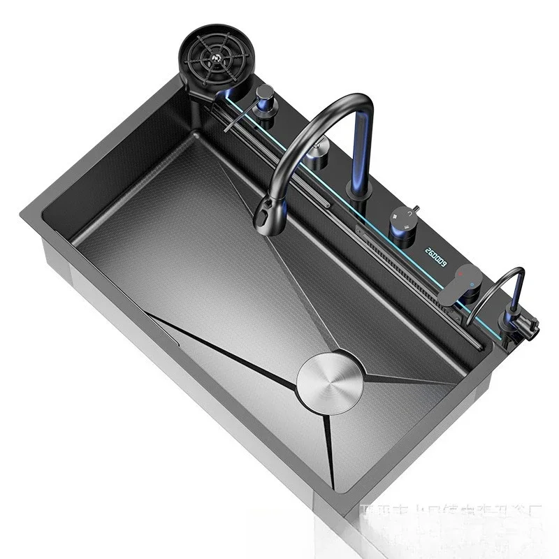 

304 stainless steel Feiyu waterfall sink large single slot multi-functional vegetable basin kitchen household embossing