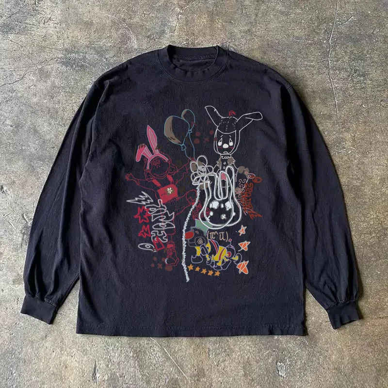 Pure Cotton 300g Oversize American Style Long Sleeve T-Shirt Streetwear Retro Alphabet Print Casual Comfortable Top