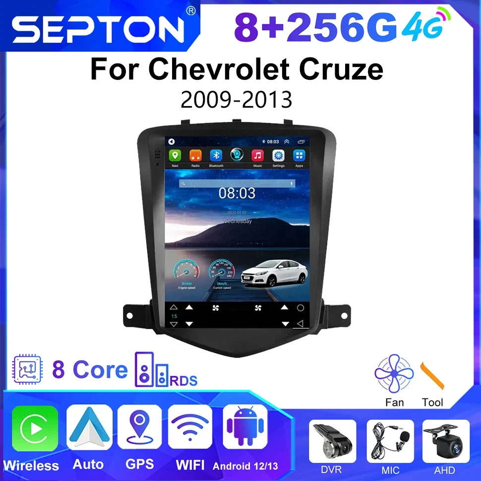 

SEPTON 9,7 "Android автомобильный плеер радио для Chevrolet Cruze 2008-2014 CarPlay 8-ядерный мультимедийный GPS 4G 2Din аудиоплеер 8 + 256G WIFI