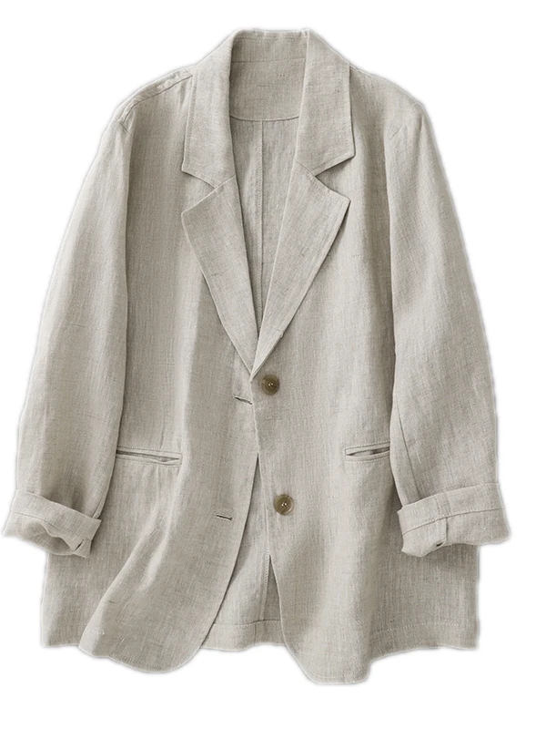 Traje Retro de lino y algodón ligero con cuello largo Sve irt, traje holgado de talla grande para mujer, ropa informal de otoño