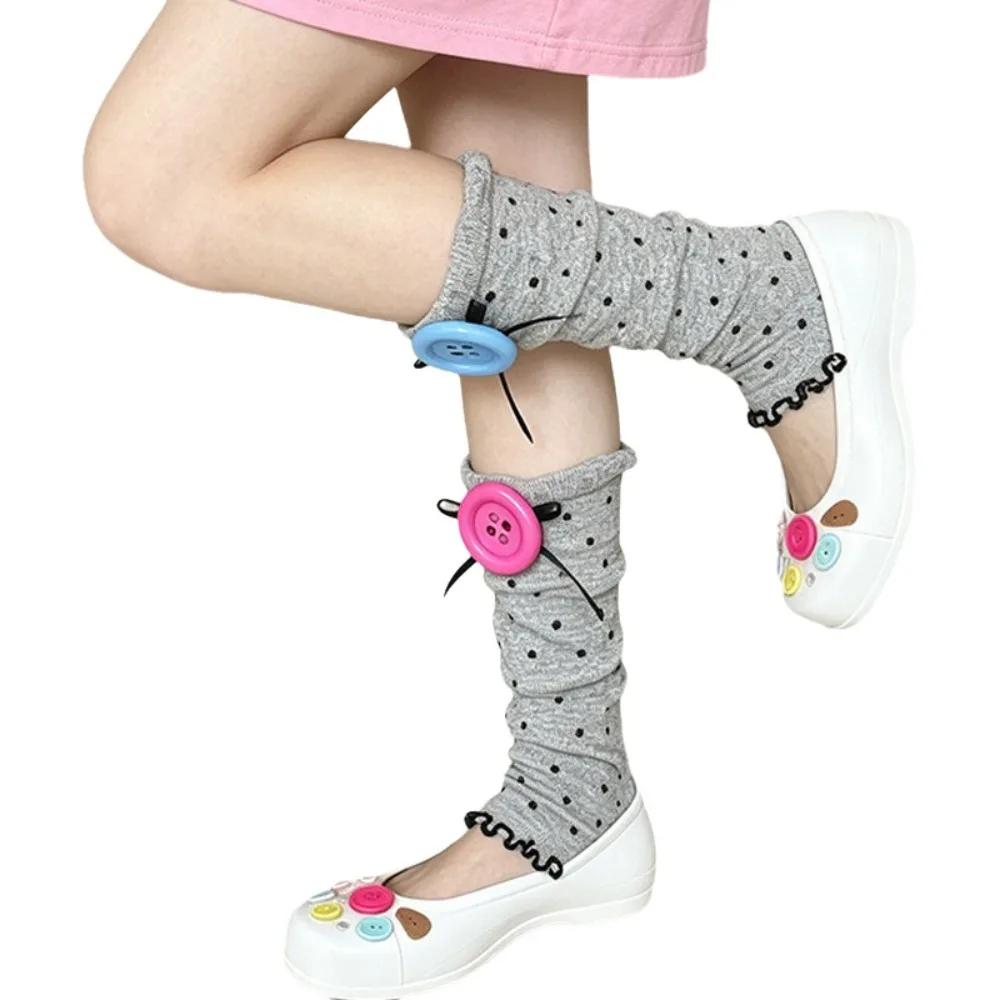 Cute Polka Dot Calf Socks Cotton Stretchy Color Button Socks Breathable Polka Dot Socks For Women Girls
