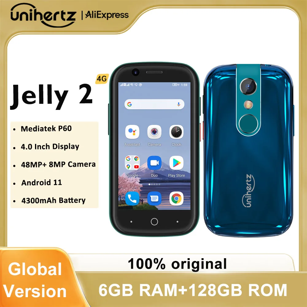 Unihertz Jelly 2 Mini Smartphone 6GB 128GB Android 11 Helio P60 Octa Core Unlocked NFC Cellphone 16MP Infrared Phone