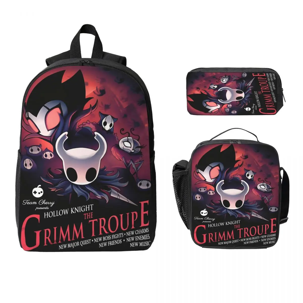 

3Pcs Hollow Knight Backpack Set for Kids Pencil Boxes Bookbag Sets with Lunch Box For Primary School Students Knapsack