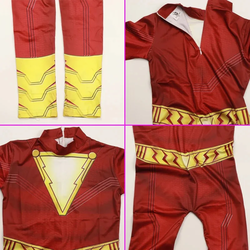 Billy Batson Shazam Costume Superhero Cloak Jumpsuit With Cosplay Movie Halloween Costumes For Kids Fancy Dress Up Festival