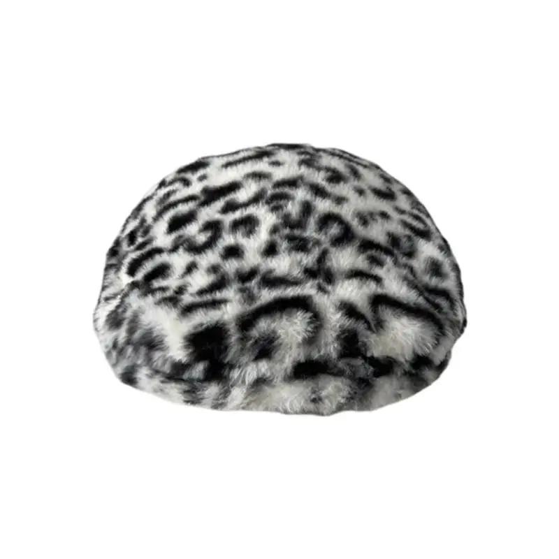 

652F Popular Plush Leopard Hat for Adult Painter Hat Spring Dome Hat Girl Photoshoots Hat Thick Warm Caps for Winter