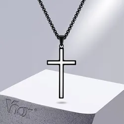 Vnox Double Layers Cross Necklaces for Men, Black Stainless Steel Religious Faith Prayer Pendant Collar, Male Gifts Jewelry