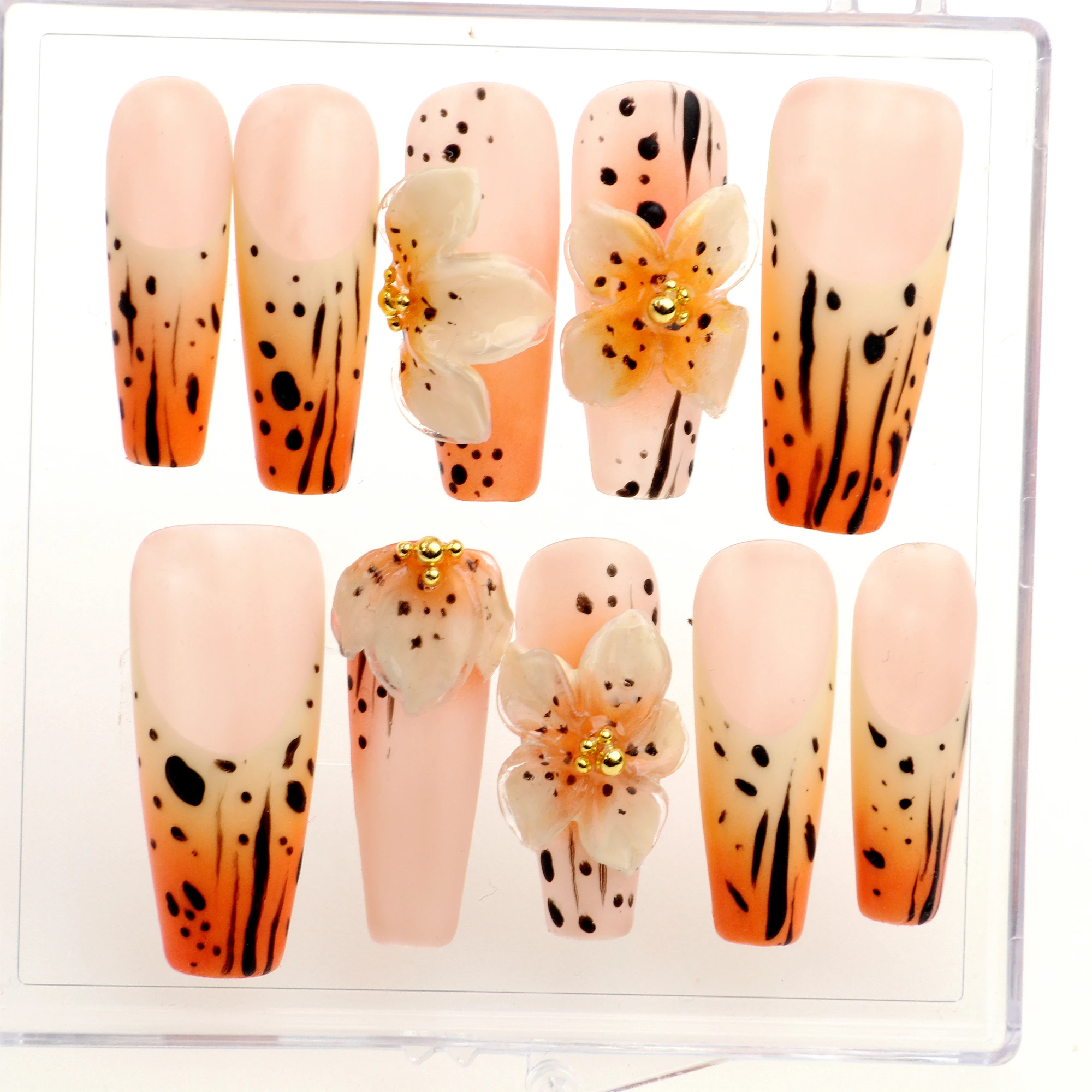 10Pcs Custom 3D Flower Press On Nails handmade Long Coffin nails FreeStyle Nail Set False Nails Acrylic Fake Holiday y2k Nails