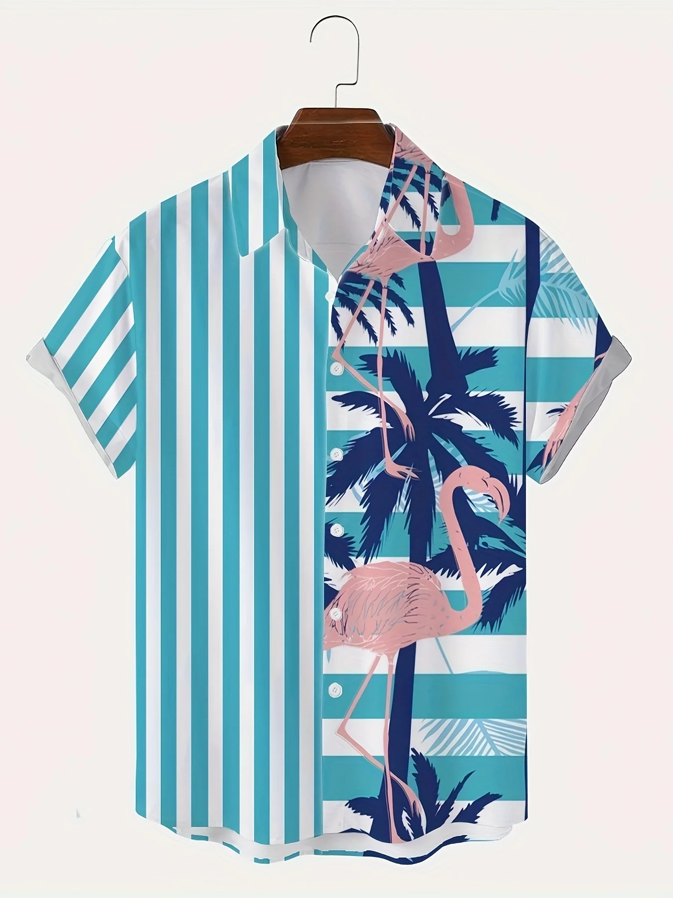 

Модные рубашки с рисунком фламинго в полоску, блузка, мужская рубашка с коротким рукавом, мужская гавайская рубашка, летние каникулы, повседневные уличные рубашки