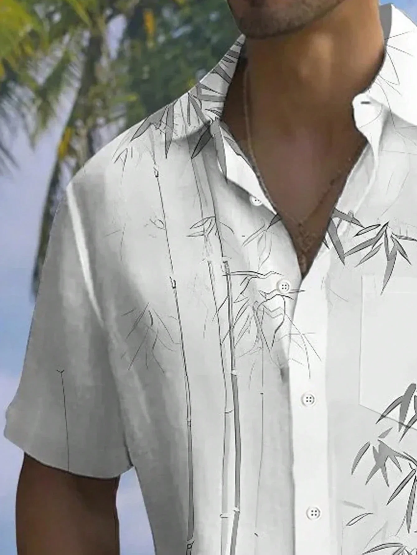 

Men's Bamboo Print Casual Short Sleeve Button Down Shirt