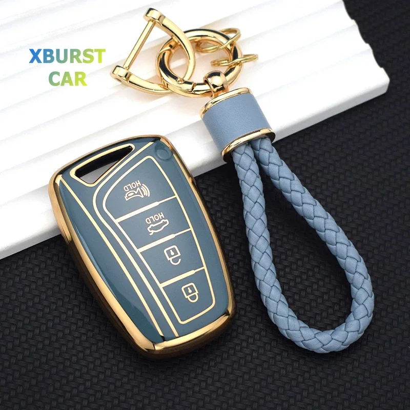 3/4Buttons TPU Car Key Case Shell Cover Fob For Hyundai Santa Fe Sport Ix45 Equus Centennial Genesis G80 Grandeur Azera