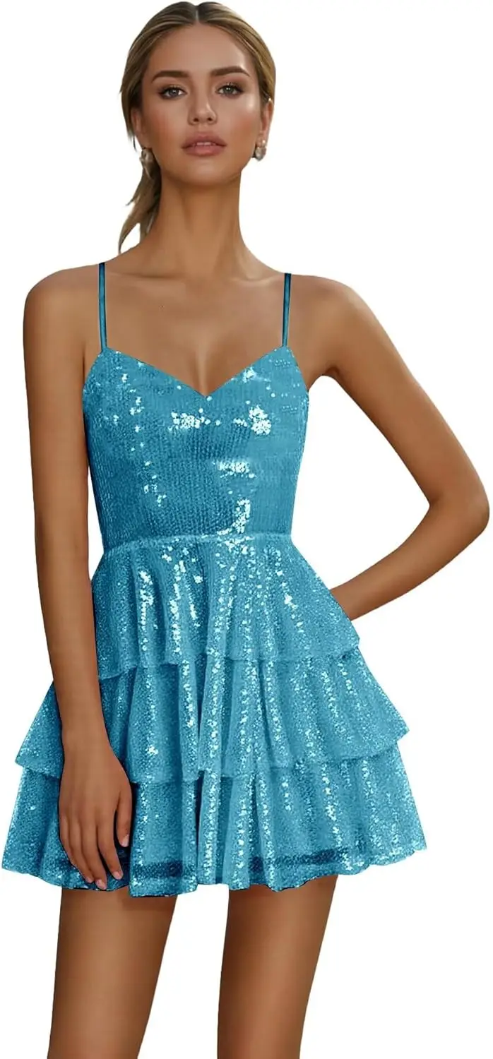 

Короткие платья с пайетками для выпускного вечера для подростков, с тонкими бретелями, А-силуэт, с рюшами, для выпускного бала, вечерние платья, коктейльные платья