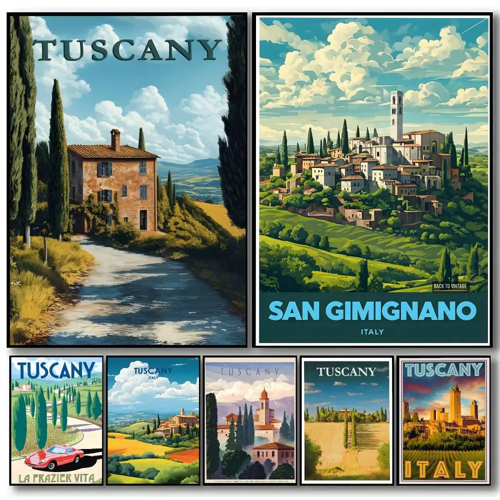 Scenery Tuscany Italy Poster Self-adhesive Art Waterproof Paper Sticker Coffee House Bar Room Wall Decor