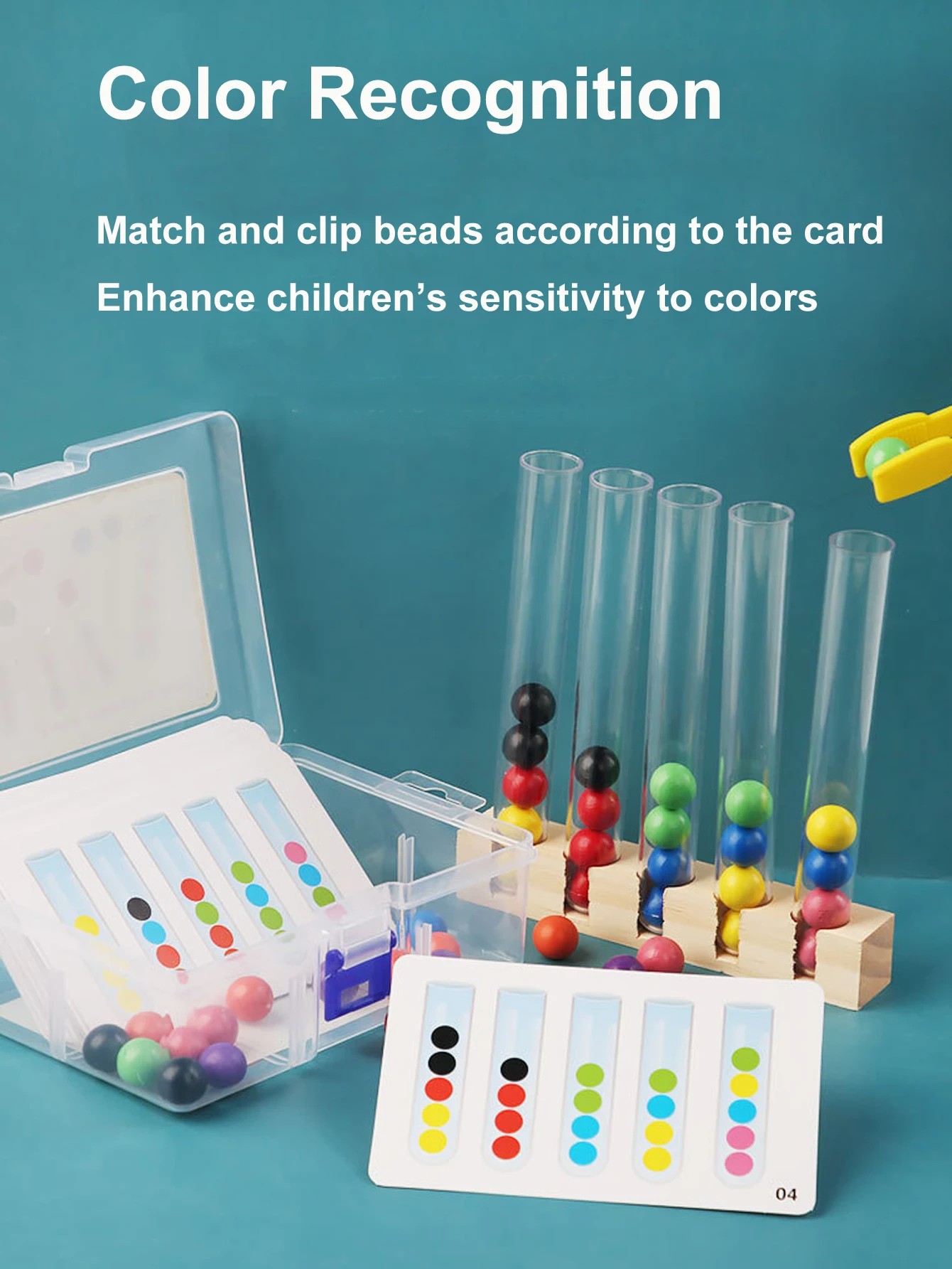 Clip Holzperlen Reagenzglas Spielzeug, Farbsortierspiel, Perlen zählen Feinmotorik Montessori Spielzeug für Kinder, Geschenk für Kinder – Detail 4