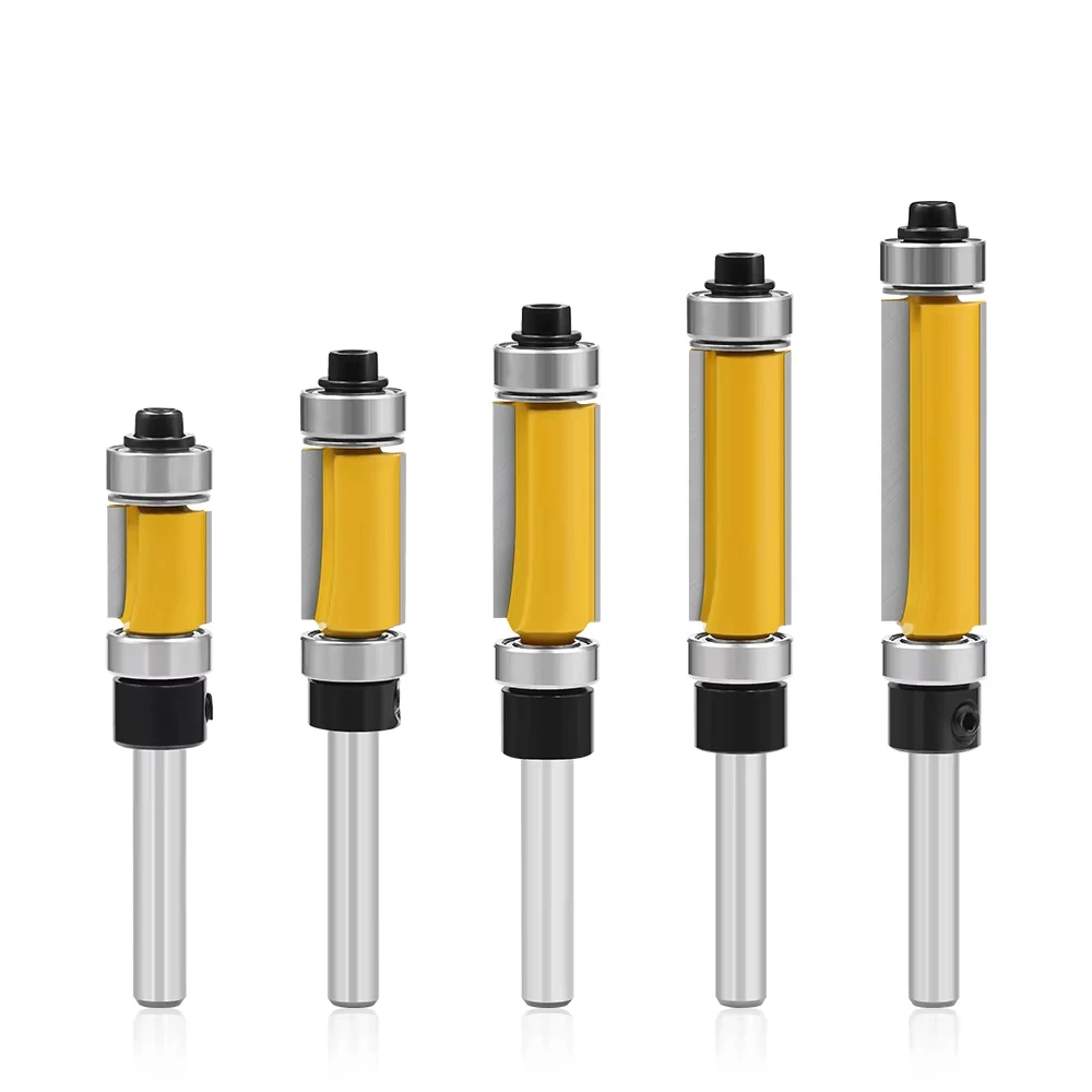 1 PC 1/4" 6.35MM 생크 밀링 커터 목공 조각 이중 베어링 스트레이트 트림 라우터 비트 트리밍 나이프 밀링 초경 플러시