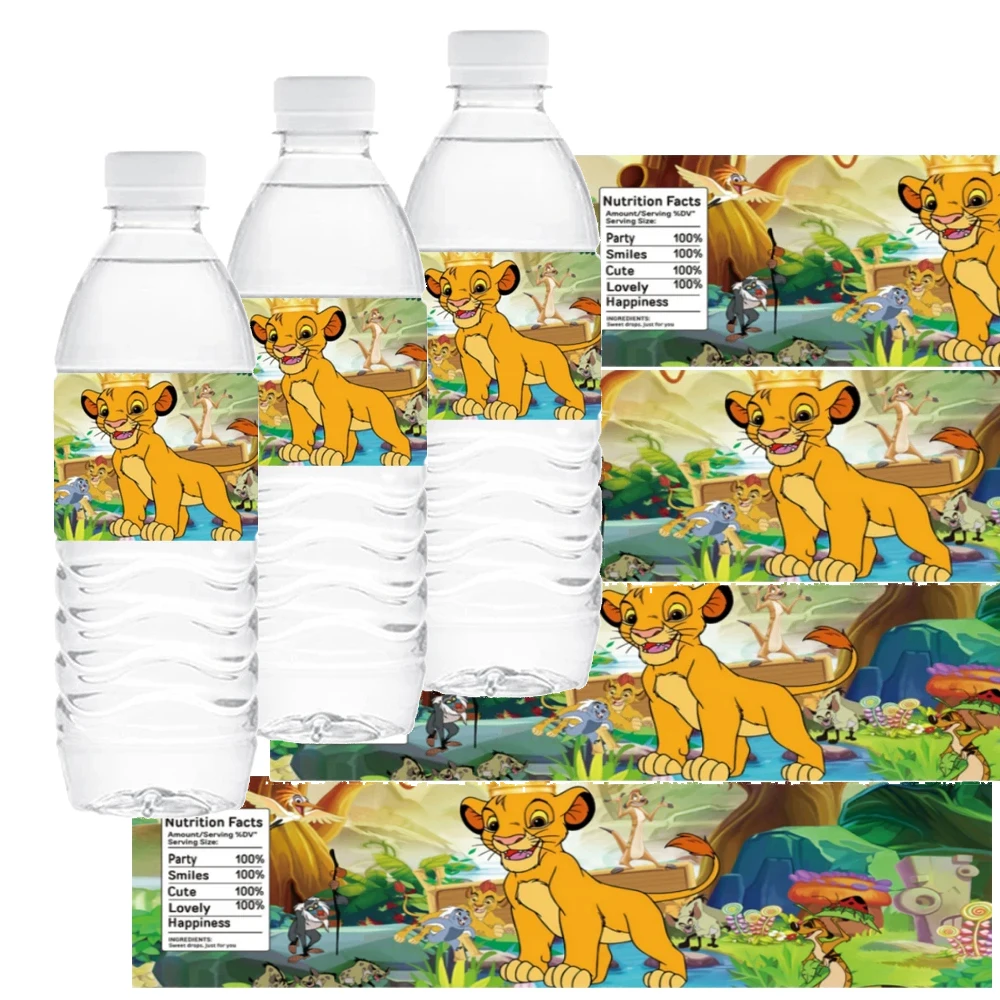 10/20/30Pcs Lion King Water Bottle Labels Stickers Kid Birthday Decoration Waterproof Sticker for Baby Shower Party Supplies