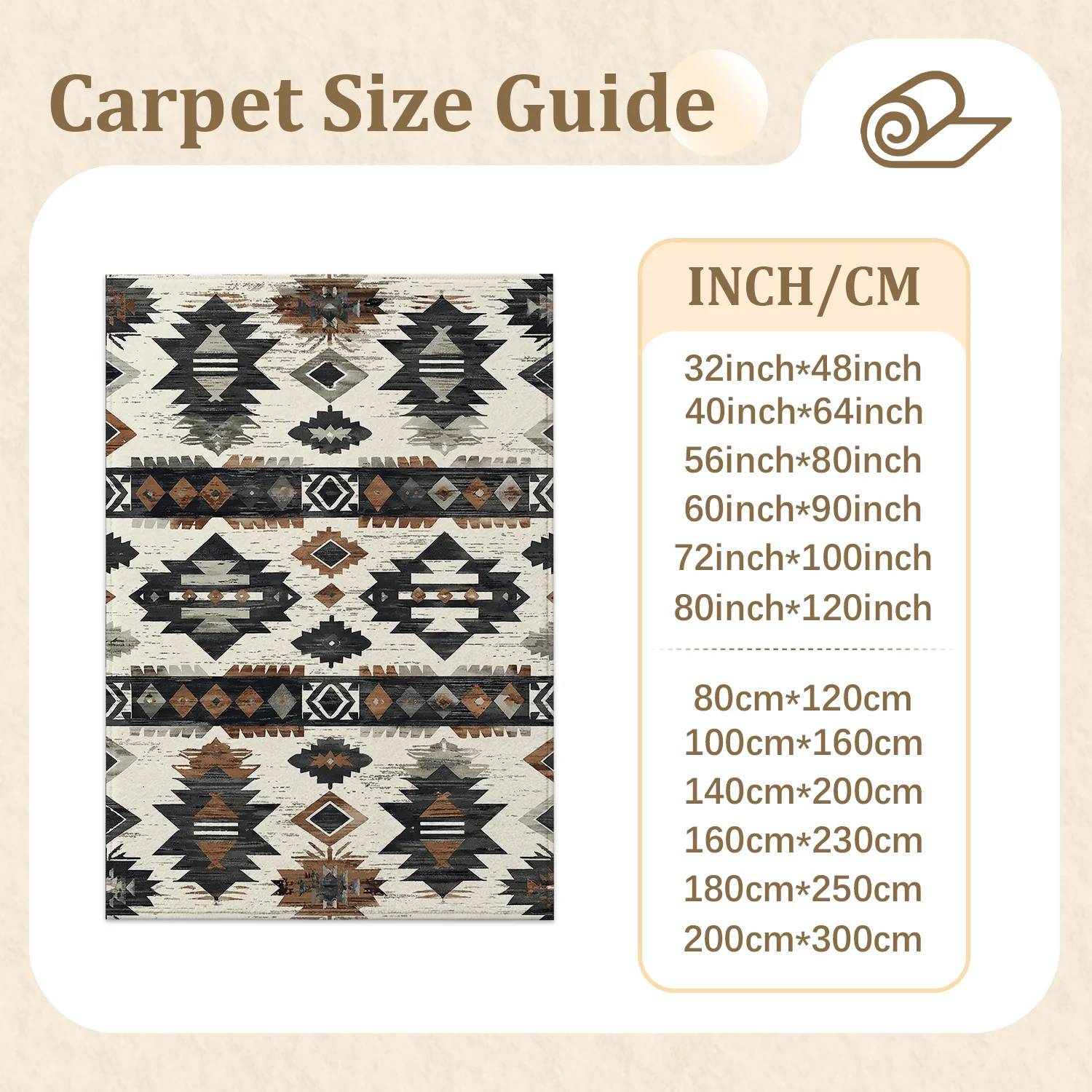 Large Indoor Area Rug, Soft Velvet Low Pile Non-slip Dotted Backing Machine Washable Tribal Aztec Geometric Pattern Floor Rug for Living Room Bedroom, Vintage Boho Style Carpet for Entryway Home Decor
