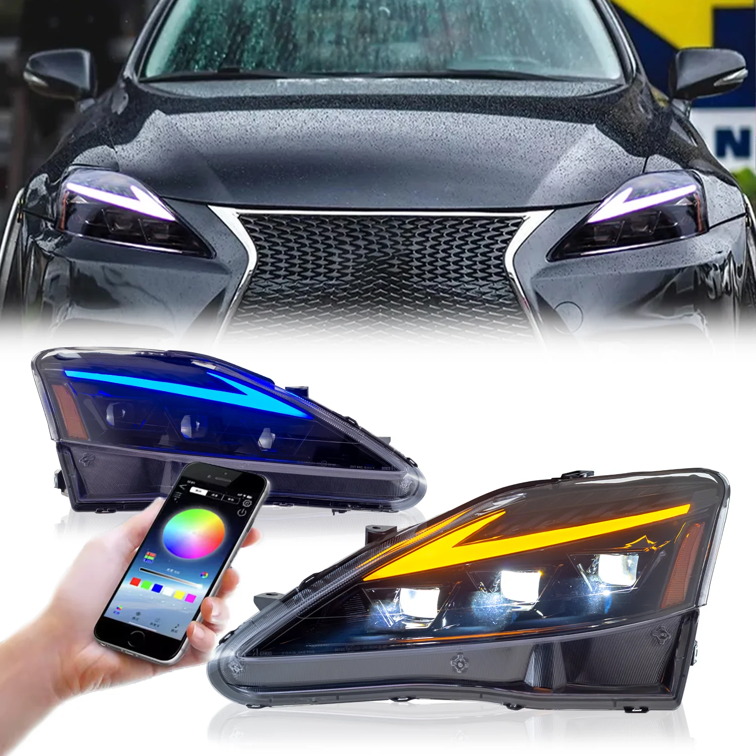 

Suitable forStart-up Blue Animation RGB LED Headlamp for Lexus IS250 IS300 IS350 2006-2012 Modified Full-LED Assembly for Front