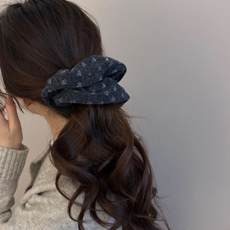 

Korean Vintage Floral Print Scrunchies Soft Knit Elastic Hair Ties for Women Low Ponytail Bun Holder Elegant Daily