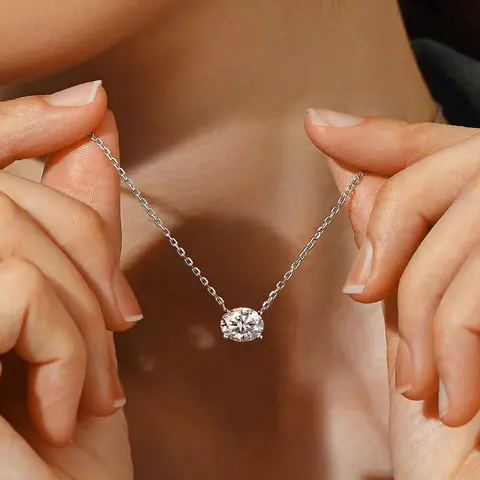 FEOBUR 1/2/3ct Oval Moissanite Solitaire Necklace Women 925 Sterling Silver Lab Diamond Pendant Wedding Jewelry with Certificate