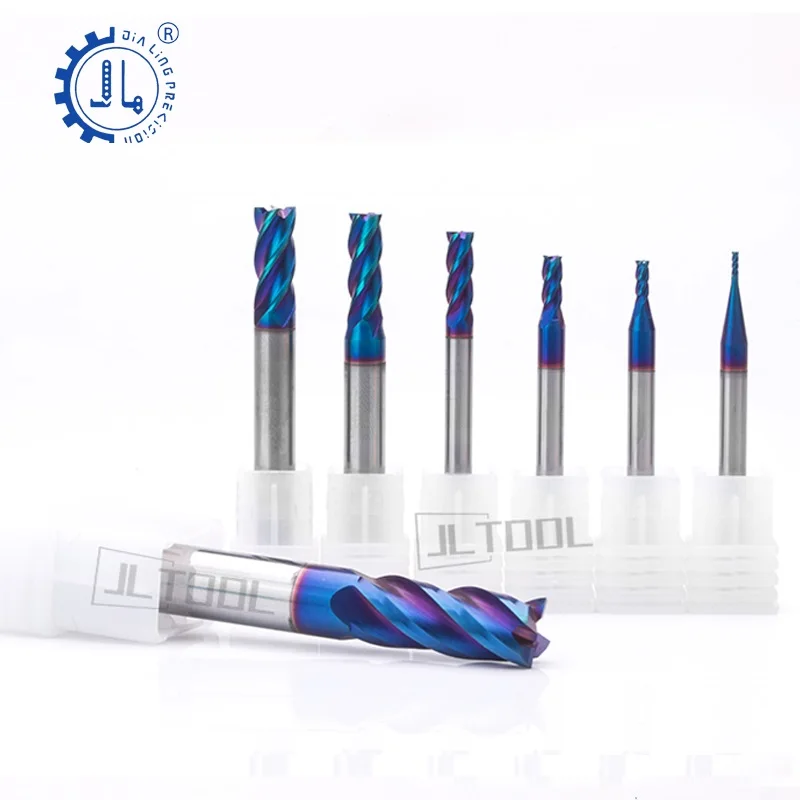 Carbide End Mill Cutter Blue Nano Coating 4 Flute Endmill For Metal 65 HRC Milling Tools Cutter