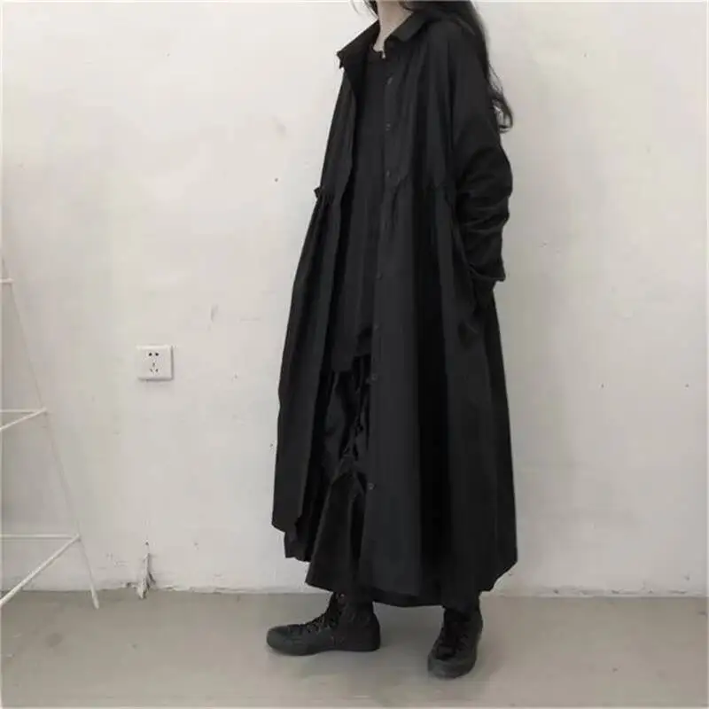 السيدات فستان قميص تنورة الربيع و الصيف موضة جديدة بسيطة على كلا الجانبين من زر الموضة عادية فضفاض تنورة كبيرة الحجم