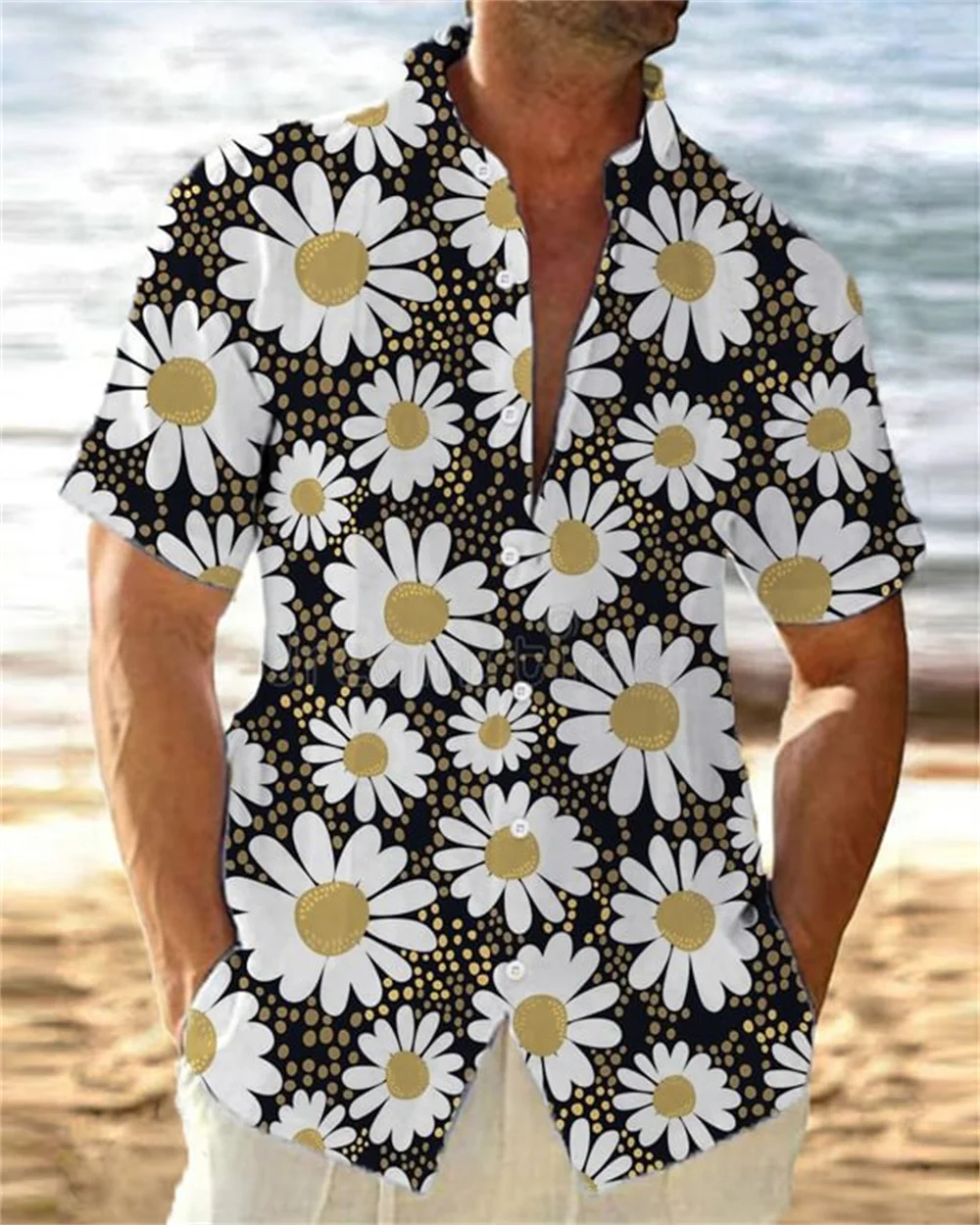 2023 New Summer Men\'s High Quality Short Sleeve Single breasted Shirt Creative Flower Print Pattern Designer Casual Beach Top