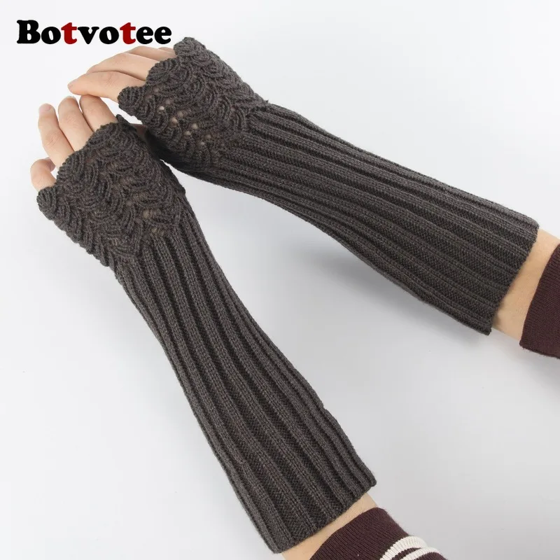 Botvotee مدفئات للذراع الأكمام للنساء شحن مجاني Y2k اكسسوارات الشتاء متماسكة أصابع قفازات بيضاء لطيف موضة واقي للذراع