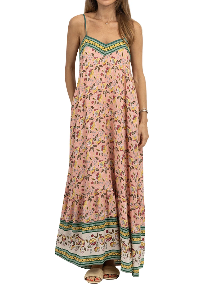 

Женское летнее платье-макси DeuYeng без рукавов с цветочным принтом, с открытой спиной и цветочным принтом, ТРАПЕЦИЕВИДНОЕ ПЛАТЬЕ для отпуска, пляжные платья в стиле бохо, сарафан