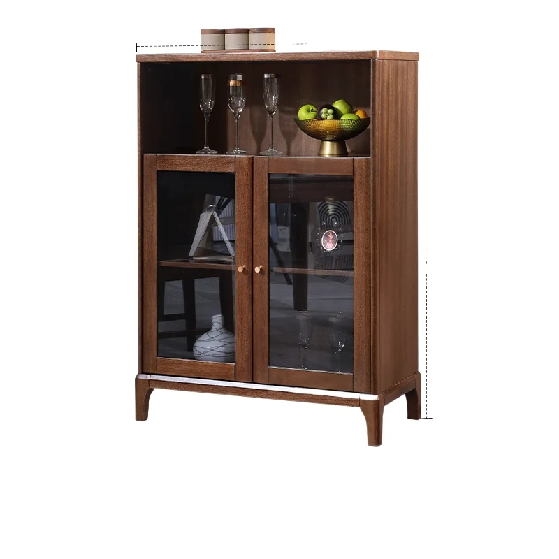 

Modern simple all-solid wood wine cabinet storage walnut home small apartment display stand cabinet