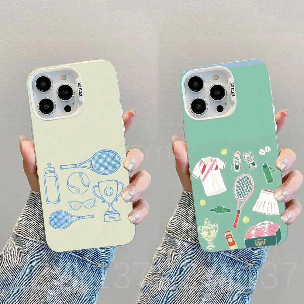 

Tennis Print Sports Phone Case For iPhone 16,15,14,13,12,11,8,7,Pro,Max,Plus,Mini,XS,SE White Candy Matte Shockproof Cover