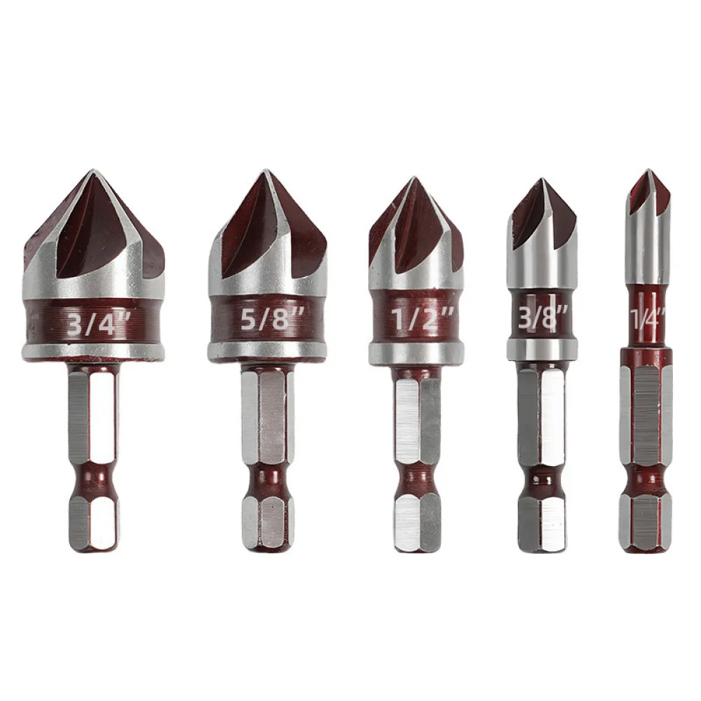 Professional 82 Degree Five Flute Countersink Drill Bit Hex Shank Woodworking Chamfer Tool Carpentry Deburring Reamer Bit