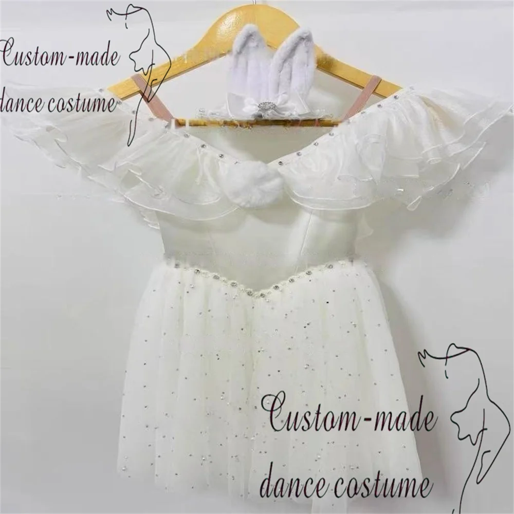 Rabbit drummer variation ballet skirt, private custom white sparkling diamond short skirt with fur rabbit ears, hat and headwear
