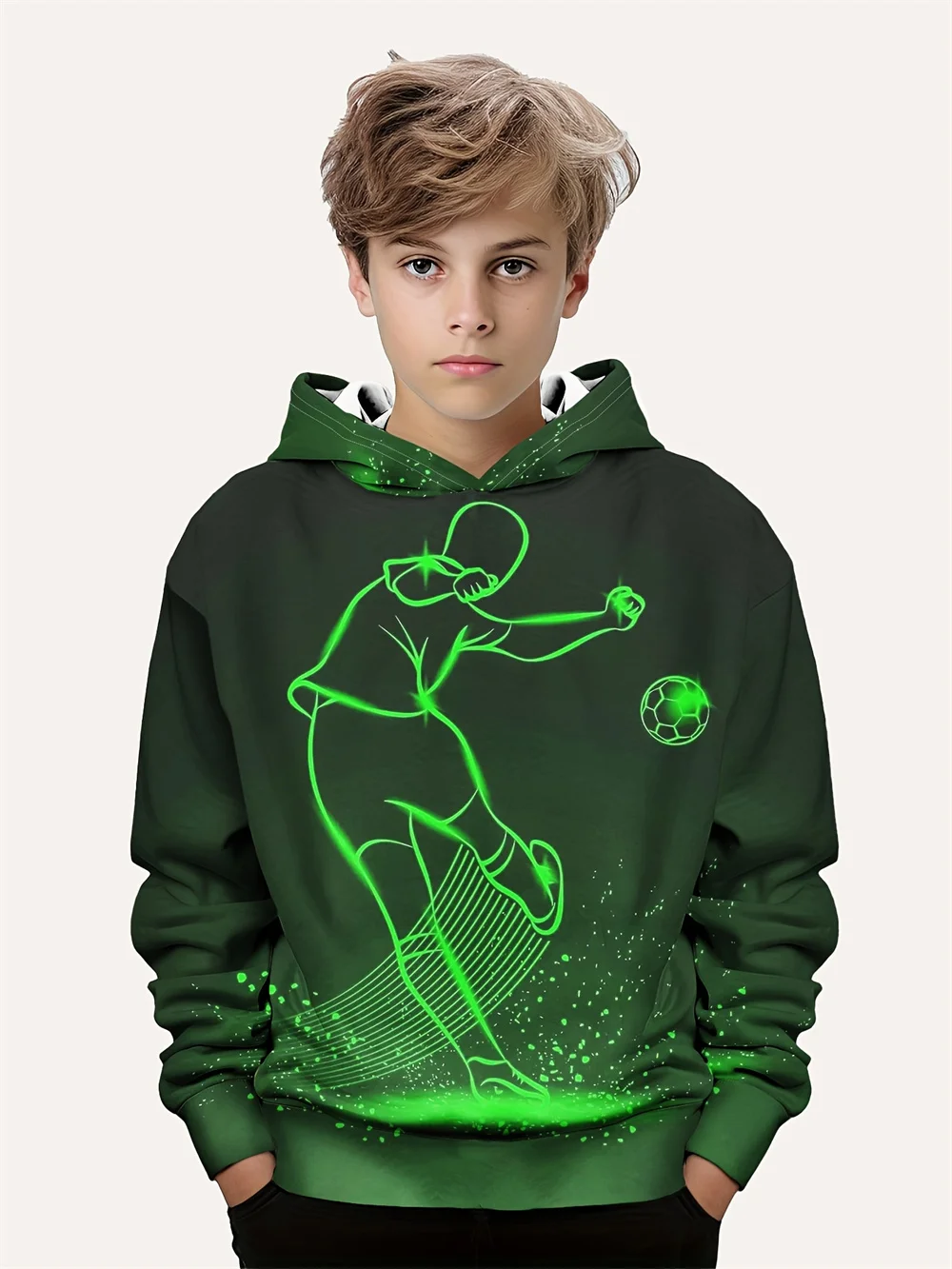 Boys Sportswear 3D Print Digital Football Player Hoodie Cute Sweater Long Sleeve Sweatshirt Spring and Autumn Boys Kids Clothes