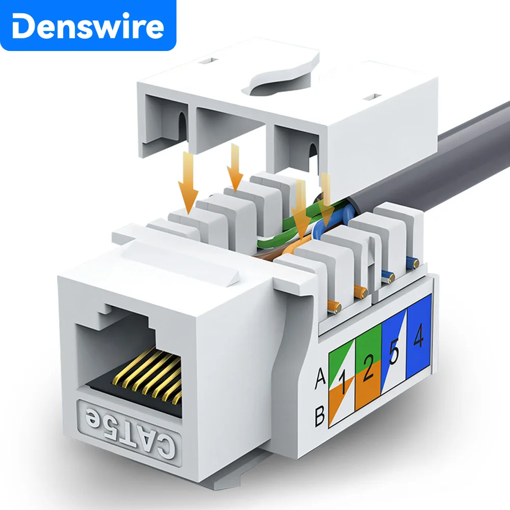 Denswire RJ45 CAT6 Keystone Jack Vertical Punch Down Type Punch-Down Module Coupler Network Plug Module Connector for Office