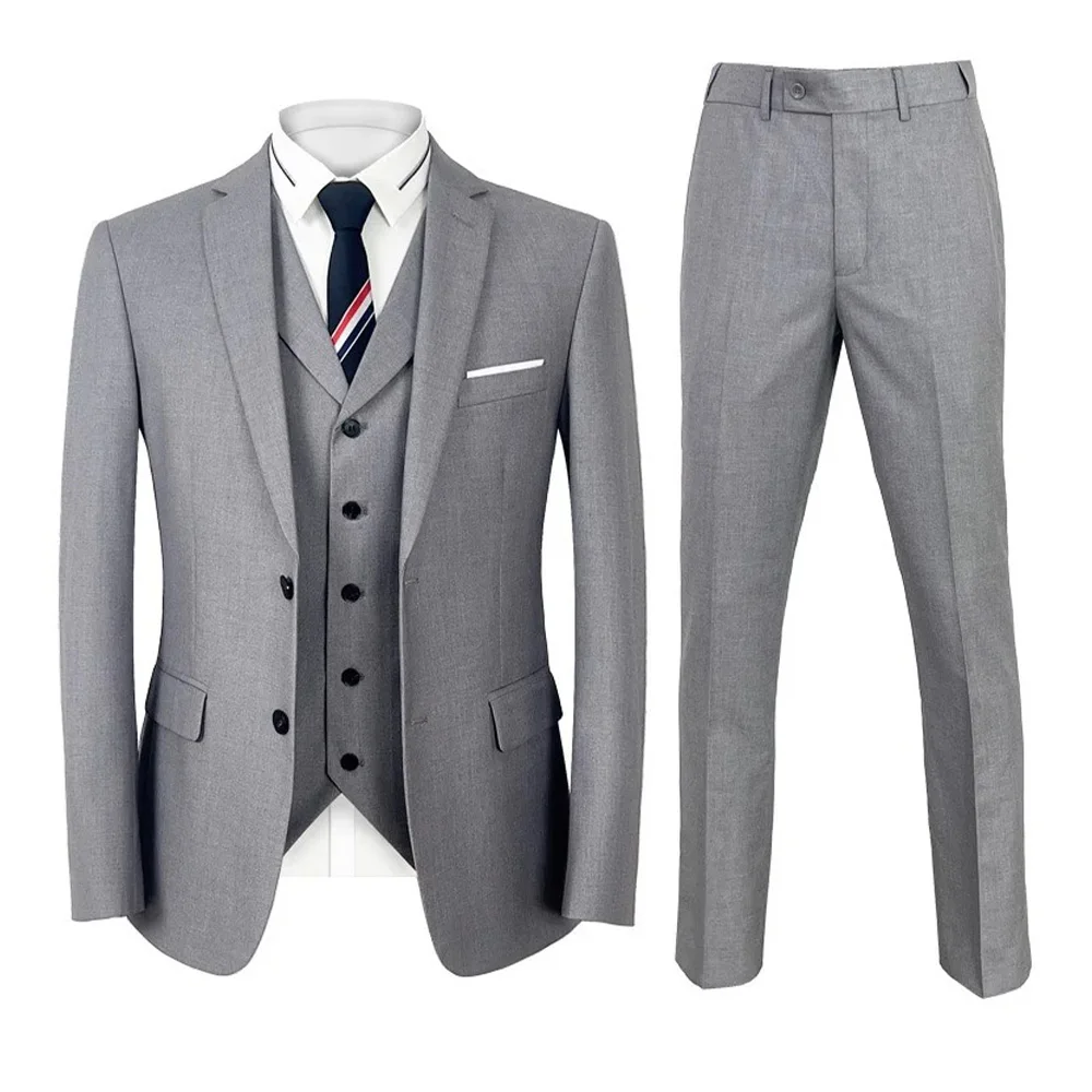 

Men's Suit Three-piece Set Single-breasted Flat Collar Casual Fashion Set Slim Body Comfortable Full Set Business Workwear Male