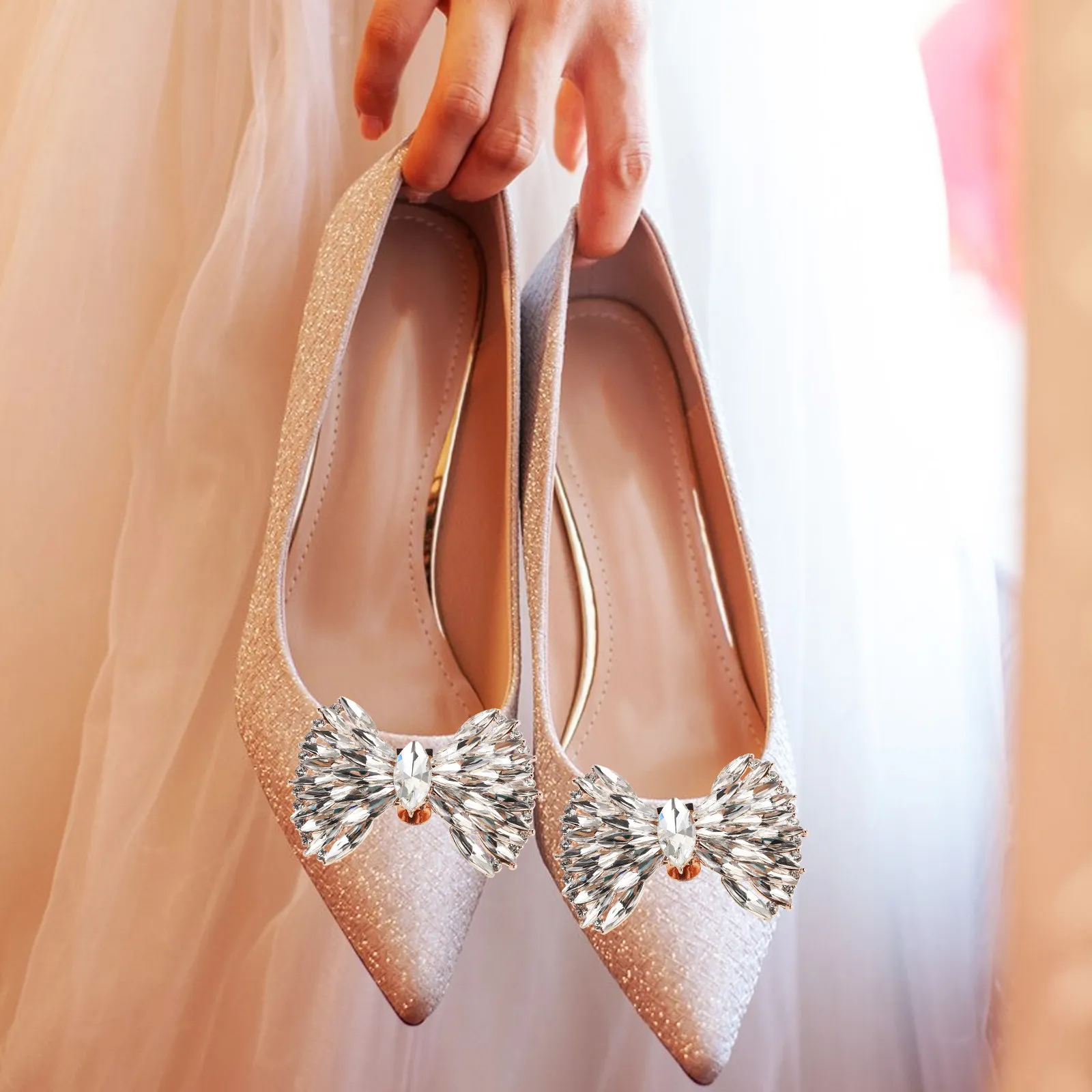 2Pcs Bowknot Shoe Clips High Heel Shoe Decor New Year Party Outfit Detachable Zinc Alloy Decorations Wedding Bridal