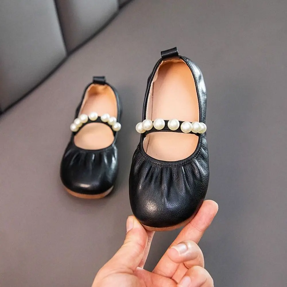 Fashion Sweet Children Leather Shoes Pearl Lightweight Girls Princess Shoes Slip-on Style Soft Soled Mary Jane Shoe Party